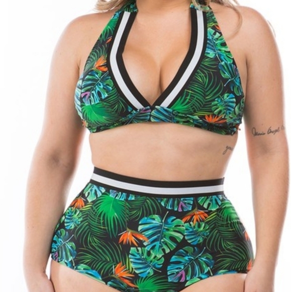 Tropical High Waisted Two Piece Swimsuit - Picture 1 of 10